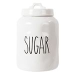 TRUU DESIGN Farmhouse Modern Ceramic Sugar Jar, Creamy White, Wording "SUGAR" Design, Perfect Tea Container, Tableware Collection, Minimalist design, Dimension 3.94",9" Height