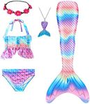 Mermaid Tail Swimsuit for Swimming Mermaid Tails for Girls Cola De Sirena para Niñas Princess Bikini Bathing Suit Set (DZ14,10-11 Years)