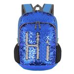 Bekahizar 20L Reversible Sequin Backpack Foldable Bling Mermaid Daypack Bag Magic Small Travel Backpack for Girls Ladies and Women Hiking Camping Day Trips Cycling Walking (Silver Blue)