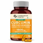 Carbamide Forte Curcumin Tablets with Piperine Tablets with 95% Curcuminoids |Anti inflammatory Supplement for Adults with Curcuma Longa, Turmeric Powder & Ginger – 60 Veg Tablets