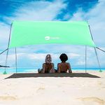 EasierHike Beach Shade Tent, 7×7.15ft Portable Easy Pop Up UPF50+ Beach Canopy, Windproof & Water Resistant Sun Protection Shelter, Stable with 4 Sand Bags & Windproof Cords, Perfect for Family