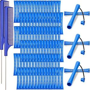 96 Pieces Hair Perm Rods, Cold Wave Rods Plastic Perming Rods Heatless Curlers Rollers with 2 Steel Pintail Comb Rat Tail Comb for Hairdressing Styling Tools (Blue,0.35 Inch/ 0.9 cm)