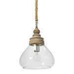 Creative Co-op Glass and Mango Wood Ceiling Pendant Lamp, 11-Inch Round by 15-Inch Height