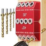 Kolvoii 30 45 90 Degree Angle Drill Guide Jig, Drill Jig for Angled Holes and Straight Hole with 4 Sizes Steel Drill Bits(Red)