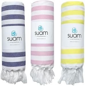 Suam Suntails Lightweight 100% Cotton Bath Towel | Beach, Pool, Travel, Spa & Yoga, Daily Use | Pack of 3 (Dark Blue & Red,Pink & Blue,Yellow & Lite Blue)