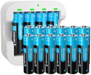 Kratax Rechargeable AA Lithium 1.5V Batteries - High-Capacity 3500mWh - 1600 Cycles - Full-Recharged 16 Pack with Ultra Fast Charger, Long-Lasting, Constant Output for Household Office Device
