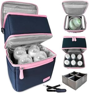 LUXUROO Cool Insulated Breast Milk Cooler Bag with Dual Sections, Non-Toxic, for Day Care Bottles and Pumping Working Traveling Moms to Keep Breast Milk Cold and Fresh On The Go (Navy/Light Pink)