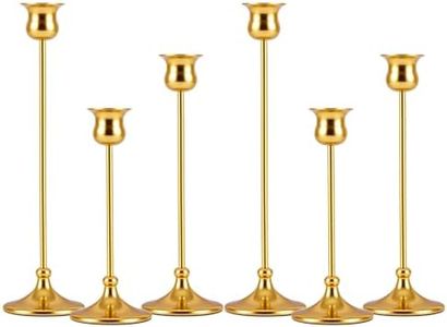 Metal Candle Holder Taper Candlestick Holders for Candle Sticks Vintage Candelabra for Halloween Thanksgiving Christmas (Gold, 2 Sets (6 pcs))