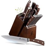 CoquusAid Knife Set, 15 Piece Kitchen Knife Set with Block Sharpening Steel, German Stainless Steel Dishwasher Safe, Anti-Slip Handle, Brown