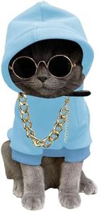 QWINEE 3Pcs Dog Hoodie Cat Apparel Dog Custume Set with Necklace and Sunglasses Pet Clothes for Puppy Small Medium Dogs Cats Light Blue Small