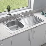 SÄUBER® 950 x 500mm Stainless Steel Kitchen Sink Single 1.0 Bowl Inset Reversible Drainer, 18/10 Grade Stainless Steel Sinks, Free Waste