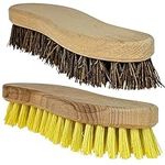 8” Wooden Scrubbing Brush with Curved Grip Handle - Heavy Duty Scrub Brush with Durable Stiff Bristles for Outdoors & Indoor Use - Floor Brush Grout Brush for Tiles & Boot Brush Pack of 2