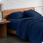 Bare Home Flannel Sheet Set 100% Cotton, Velvety Soft Heavyweight - Double Brushed Flannel - Deep Pocket (King, Dark Blue)