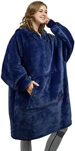 Catalonia Oversized Blanket Hoodie Sweatshirt, Wearable Sherpa Lounging Pullover for Adults Women Men, Blue, One size