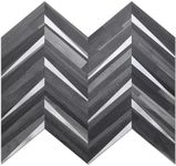 DICOFUN 10-Sheet Herringbone Peel and Stick Backsplash for Kitchen, Black & Grey Wood Look PVC Mixed Metal Chevron Stick on Backsplash Wall Tiles