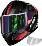 AUBOA Full Face Motorcycle Helmets for Adult Men Women Lightweight Street Bike Motorbike Racing Casco Moto Helmet with Extra Clear Visor DOT Approved Model AU-T801 (Red Black, L)