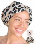 Kitsch Luxury Shower Cap for Women - Reusable Shower Cap for Long Hair with Non Slip Silicon Grip | Waterproof Hair Cap for Shower with One Size Fits Most | Stylish Hair Cover for Shower (Leopard)