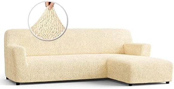 PAULATO BY GA.I.CO. Sectional Couch Cover - Chaise L-Shape Sofa Slipcover - Washable Corner Couch Covers - 1-Piece Form Fit Stretch Cover - Microfibra Collection - Cream (Right-Facing Chaise)