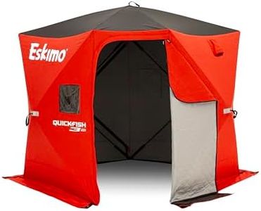 Eskimo QuickFish™ 3HD, Pop-Up Portable Shelter, No-Trip Door, Red/Black, Fully Insulated, Deluxe Ice Anchors, Three Person, Ice Fishing Shelter, 46075