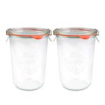 X2 WECK 743 850ml Wide Mouthed Storage Jars Including Glass Lids, Seals & Clamps For Sourdough, Preserving, Canning, Yoghurt, Kimchi, Jam