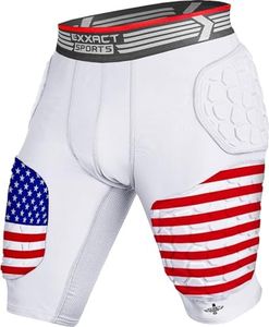 Exxact Sports Elite 5-Pad Adult Football Girdle for Men with Cup Pocket, Padded Compression Shorts with Integrated Hip, Thigh, Tailbone Pads, Men's Girdle Football (A4XL, Patriot)