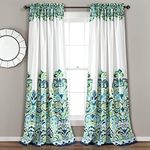 Lush Decor Clara Curtains Paisley Damask Print Bohemian Style Light Filtering Window Panel Set for Living, Dining, Bedroom (Pair), 52" W x 84" L, Blue & Green