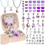 Hysagtek Jewellery Making Kit Girl Bracelet Making Kit 66 Pcs DIY Girls Charm Bracelet Making Kit Charm Bracelets for Girls Beads Necklace kit Jewelry Making Charm Pendants Craft with Box, Purple