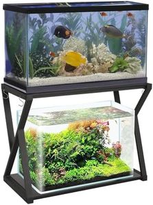 SMONTER Fish Tank Stand 40 Gallon Aquarium Stand, Metal Heavy Duty 20 Gallon Turtle Tank Shelf, Reptile Tank Stand with Hooks, L36.6*W18.5*H28, Black Oak Grain (Stand Only)