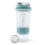 EatProtein 500ml Protein Shaker with Mixing Ball and 2x Storage – BPA Free – Leak-Proof Shaker Bottle with Flip Cap (Green)