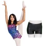 IKAANYA Girls/Women Combo - Sleeveless Leotard and matching shorts - Ideal for Gymnastics, Dance, Yoga, Acrobatics or Performance (Geomult+Black, Adult Small)