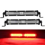 Ultra Slim Single Row Red LED Offroad Driving Fog Lights Bar Red Hunting Fishing Lights 2Pcs 7Inch Waterproof Auxiliary Work Lights Grille Lights Bar fit for Fish Pig Deer Truck Trator ATV Boat Cars