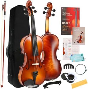 Kmise Teacher Approved 4/4 Full Size Violin Starter Kit for Adults Beginners Students, Artistic Tiger-Stripe Acoustic Violins, Fiddle Bundle with Case, Bow, Rosin, Strings, Shoulder Rest & Guide