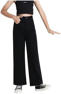 WDIRARA Girl's High Waisted Straight Leg Button Jeans Casual Pocket Denim Pants Black 120