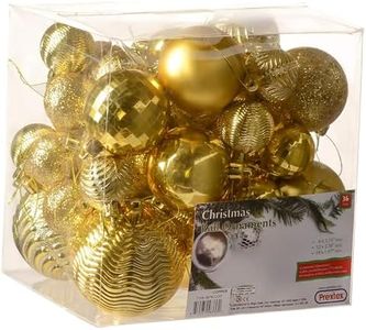 PREXTEX Christmas Ornaments Gold Set - 36-Piece Shatterproof Gold Ornaments for Christmas Tree, Holiday, Wreath, and Party Decorations - Assorted Sizes in Small, Medium, Large