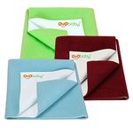 OYO BABY Anti-Piling Fleece Extra Absorbent Instant Dry Sheet for Baby, Baby Bed Protector, Waterproof Baby Sheet, Large Size (100x140cm-Pack of 3 Blue, Marron & Light Green