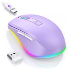 Seenda Wireless Mouse, Rechargeable Light Up LED Mouse for Laptop, 2.4G USB Silent Mice with Built in Jiggler Mover, Undetectable Simulate Mouse Movement to Keep Computer Awake, Purple