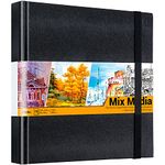 Mix Media Sketchbook, Ohuhu 8.3"×8.3" Watercolour Sketchbook for Wet or Dry Media, 120 LB/200 GSM Heavyweight Mixed Media Art Papers, 78 Sheets/156 Pages, PU Hardcover Mixed Media Paper Pad for Acrylic, Painting