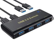 ABLEWE USB 3.0 Switch, 4 Ports USB 3.0 Sharing Switch Box KVM Switch USB Switcher for 2 PCs 2 In 4 Out with 2 USB 3.0 Cables for Printer, Scanner, Keyboard, USB Sticks, Hard Drives, Mouse, Headset etc