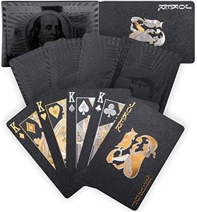 Joyoldelf Cool Black Playing Cards, Waterproof Poker with Dollar Pattern, Black-Gold Foil Cards with Box, Great for Magic & Party