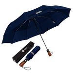 MIKAFEN Umbrella Windproof With Wood Handle - Travel and Automatic Umbrella Compact for Men and Woman - Umbrella with 10 Ribs Fiberglass and Compact Rain Protect（Blue）