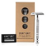 Parker Deluxe OPEN COMB Double Edge Safety Raozr, Electroplated Brass Handle, 5 Blade Refills Included (24C - Deluxe Chrome)