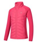 MoFiz Women Hybrid Hiking Jacket Full Zip Outdoor Warm Running Travel Work Insulated Thermal Jacket Puffer Coat Rose Red,2XL