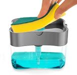 Claiez 2 in 1 Soap Dispenser for Bathroom Accessories Dishwasher Liquid Holder Liquid Dispenser Pump 400 ML with Sponge Holder Kitchen Sink Accessories Items (Multi-Color) Plastic