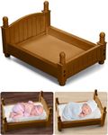 Spiareal Newborn Photography Bed Wooden Newborn Bed Prop for Photography Mini Baby Doll Bed Vintage Baby Photo Props Bed for Studio Photography Baby Doll, 16.2 x 11.8'', Not Real Bed(Brown)