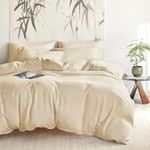 Wake In Cloud - 100% Bamboo Quilt Cover Set, Cooling Breathable & Soft Doona Duvet Cover, Hotel Luxury Silky Bedding, 3 Pieces, Ivory, Queen Size