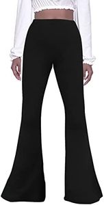 GUOLEZEEV Bell Bottom Pants for Women Elastic Waist Hippie Flare Flowy Pants Black M
