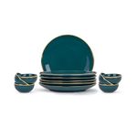 Shay Ceramic Dinner Set, 12 Pcs, Teal Gold | Shay Goldline Series | Crockery Set for Dining Table | Dining Sets Crockery Items | Glossy Finish | Premium Ceramic (Teal Gold, 12 Pieces)…