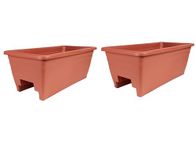 The HC Companies 24 Inch Deck Railing Planter Box - Decorative Lightweight Weatherproof Plastic Plant Pot for Outdoor Balcony, Porch, Garden, Fence, Clay Color (2 Pack)