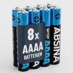 ABSINA 8x AAAA Batteries for Surface Pen and more - AAAA Battery 1.5V Alkaline - Battery AAAA Mini LR61 E96, Batteries AAAA, quadruple A batteries, AAAA battery for pen, 4A batteries