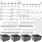 FRIMOONY Pegboard Hooks Assortment with Pegboard Bins, Peg Locks, for Organizing Various Tools, 80 Piece, Plastic